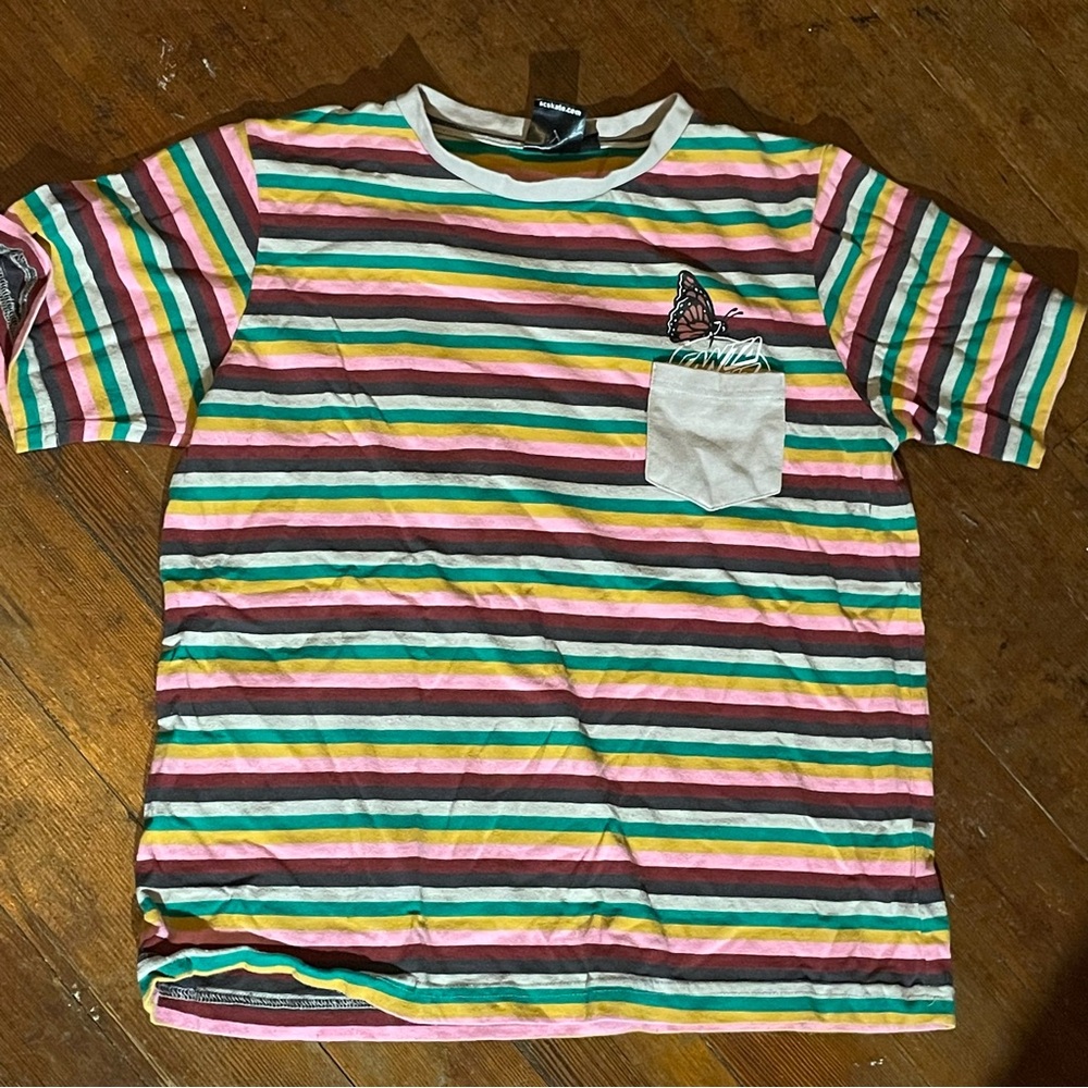 Santa Cruz Skateboards Multicolor Striped Tee with Butterfly Patch